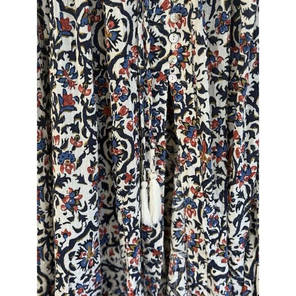 Cynthia Rowley Maxi Skirt Sz S Floral Shell Buttons Slit Front Tassel Flowy NWOT - Picture 2 of 10